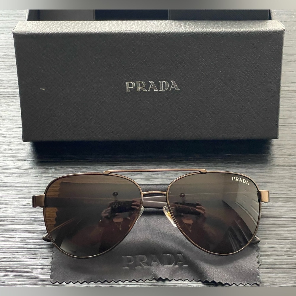 Prada Dark Brown Aviator Sunglasses - Picture 6 of 7